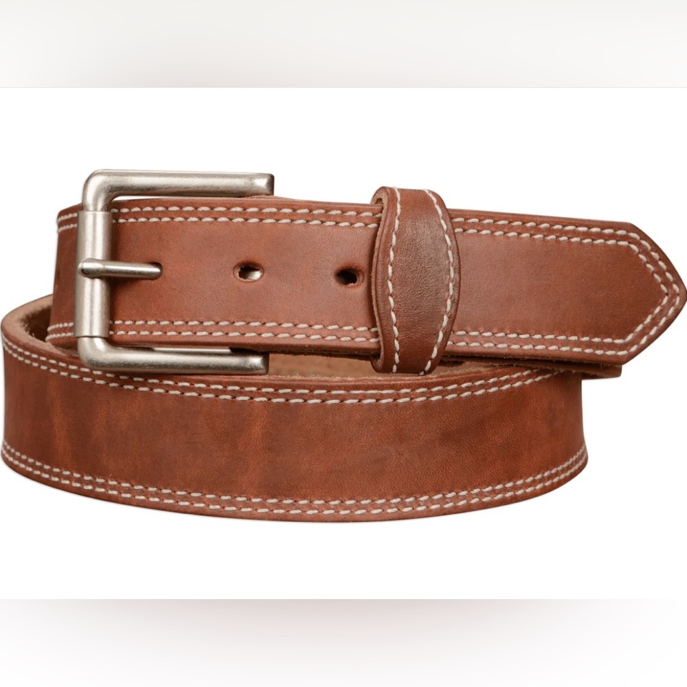 Bull Hide Belt The Maverick Hot Dipped Tan Double Stitched 1.50" Size 46 - Picture 4 of 9
